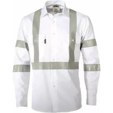 DNC 3537 190gsm RTA Night Work Hoop Reflective Cotton Drill Shirt Long Sleeve White 2.1 kg White