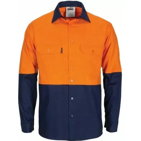 DNC 3733 155gsm T2 Vertical Vented Cotton Drill Shirt Long Sleeve Orange Navy 2.1 kg Orange/Navy