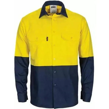 DNC 3781 190gsm T2 Vented Cotton Drill Shirt Long Gusset Sleeve Yellow/Navy 2.1 kg