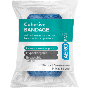 AEROBAN Blue Cohesive Bandage 10cm x 4.5M Wrap/12