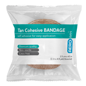 AEROBAN Tan Cohesive Bandage 2.5cm x 4.5M Wrap/12