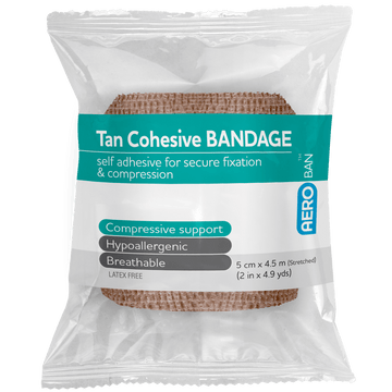 AEROBAN Tan Cohesive Bandage 5.0cm x 4.5M Wrap/12
