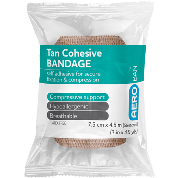 AEROBAN Tan Cohesive Bandage 7.5cm x 4.5M Wrap/12