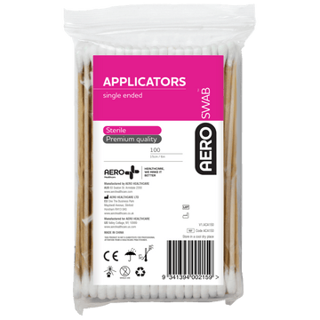 AEROSWAB 15cm Wood Single End Applicators Bag/100
