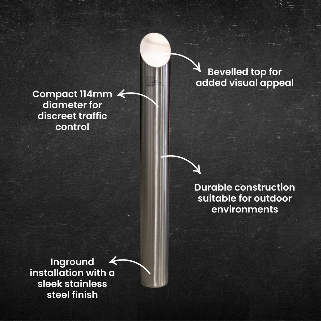 Inground Bevelled Top Bollard - 114mm - Stainless Steel