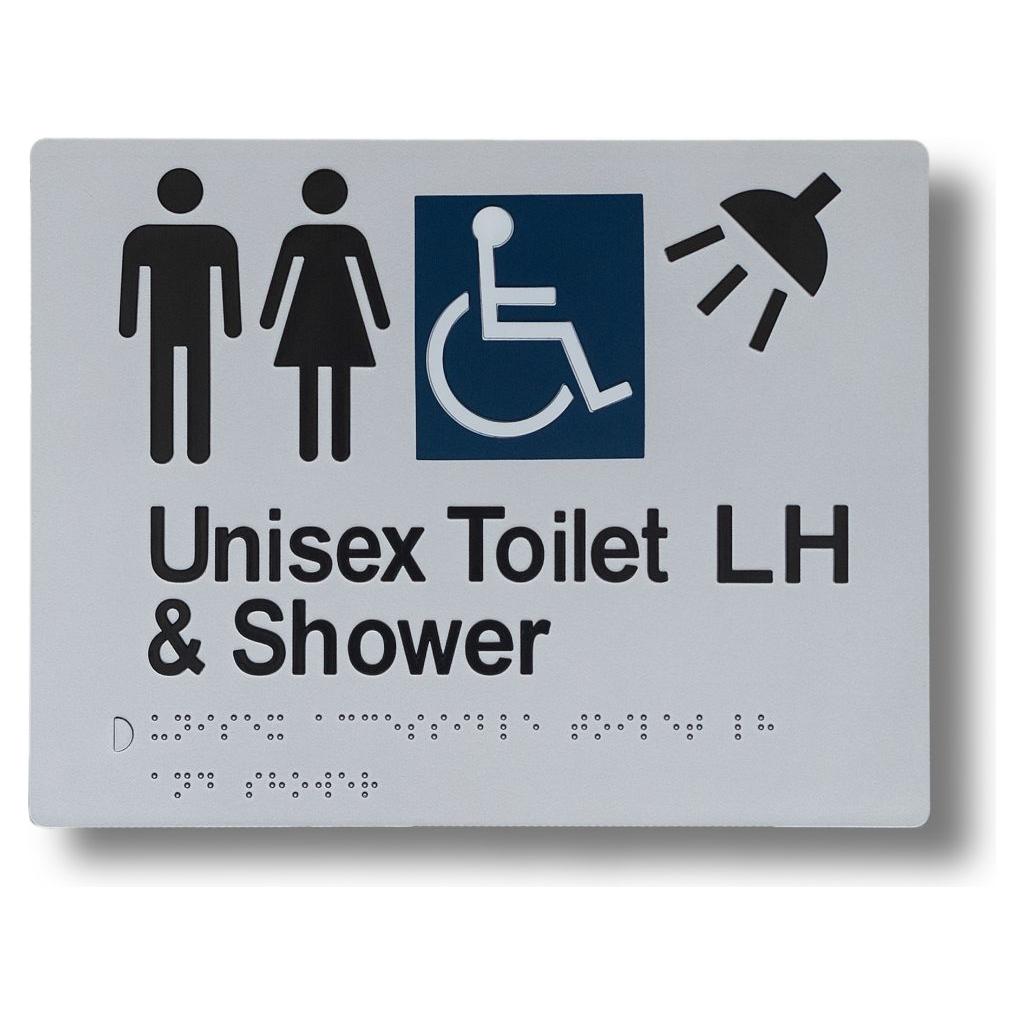 Unisex Toilet & Shower (Accessible) Sign - 235x180mm 3.5 kg type Unisex Toilet & Shower (Accessible) LH BS-UTA-SLH