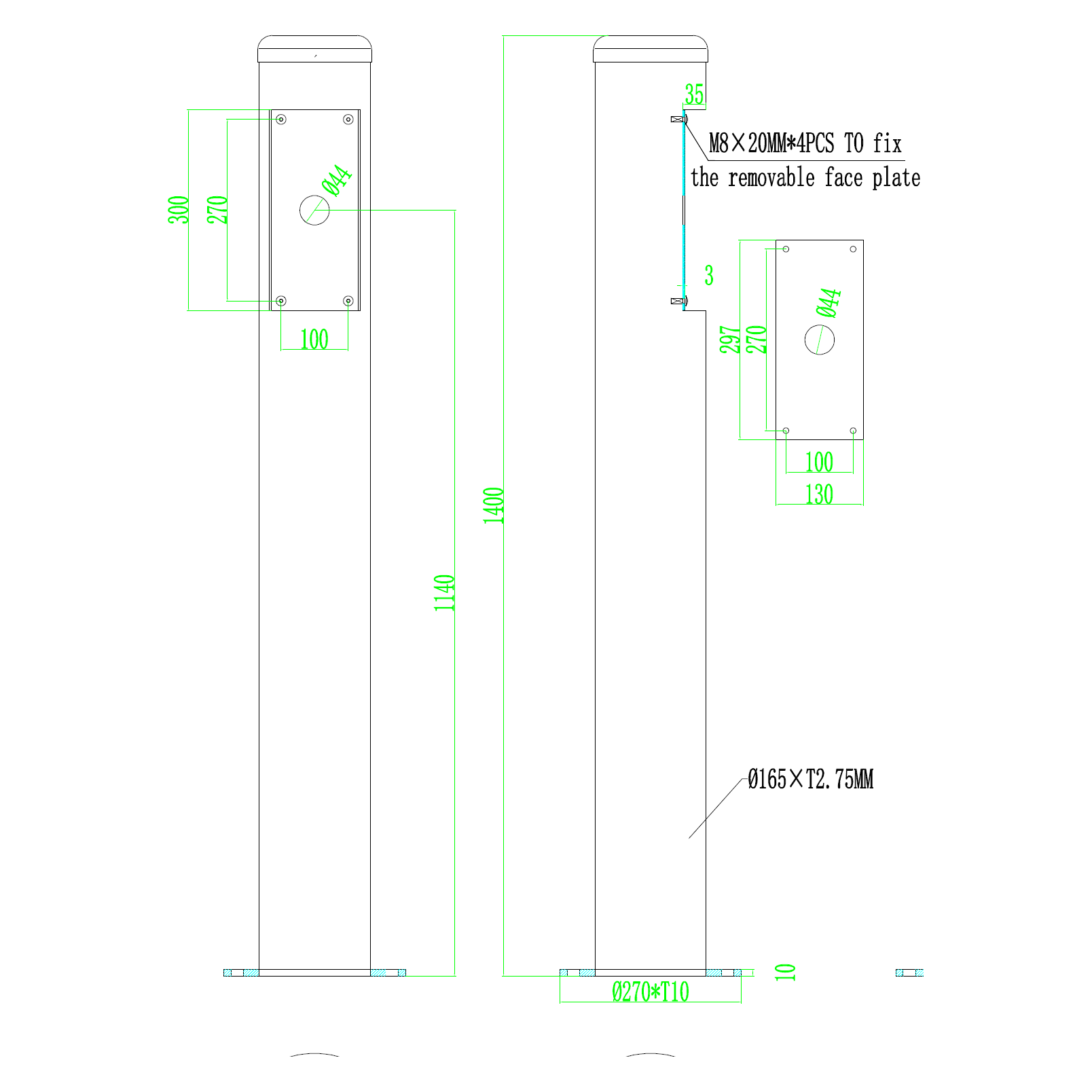 Intercom Card Reader Bollard - 1400mm - Yellow