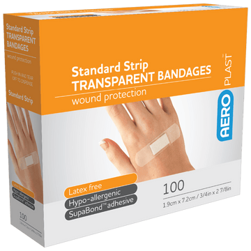 AEROPLAST Transparent Standard Strip 7.2 x 1.9cm Box/100