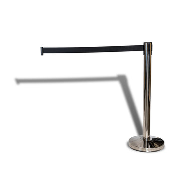 Retractable Belt Barrier Post - Stainless Steel | Black Belt