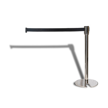 Retractable Belt Barrier Post - Stainless Steel | Black Belt - Stackable