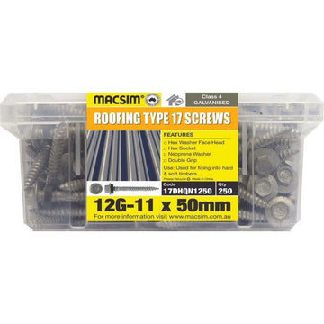 Roofing Type 17 Screws - Galvanised - 12x50mm - 250 Pack 1.75 kg
