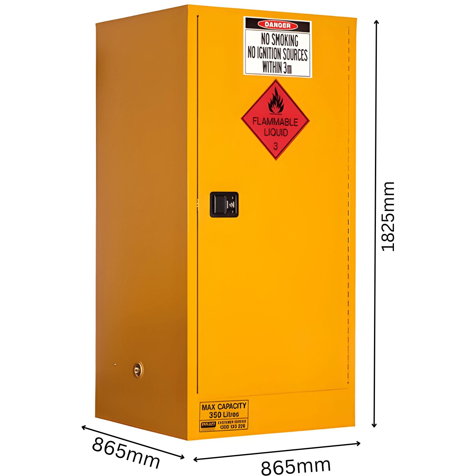 Flammable Storage Cabinet 350L 1 Door, 3 Shelf