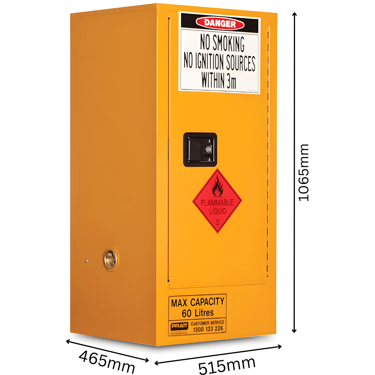 Flammable Storage Cabinet 60L 1 Door, 2 Shelf