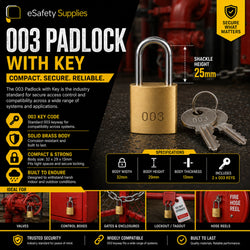 003 Padlock & Key - 25mm Shackle - Lockout Kits