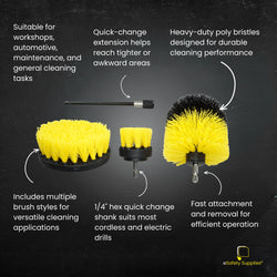 The heavy-duty bristles are designed to withstand high friction and chemical exposure, providing aggressive cleaning power without the fatigue of hand scrubbing.