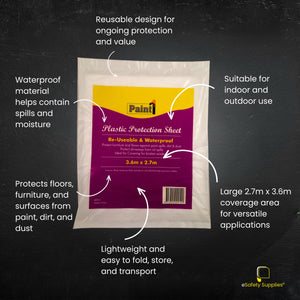 The 2.7m x 3.6m dimensions are ideal for covering entire rooms, large furniture sets, or creating a dedicated clean zone in workshops and garages.