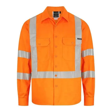 Norss Ventilate NSW Rail Style HiVis Cotton Drill Shirt Long Sleeve 2.1 kg Orange