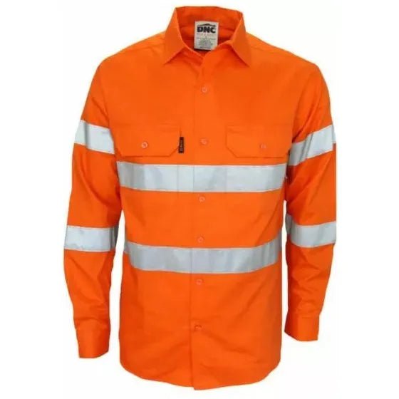 DNC 3977 155gsm Biomotion Hoop Reflective Cotton Drill Shirt Long Sleeve Orange 2.1 kg Orange