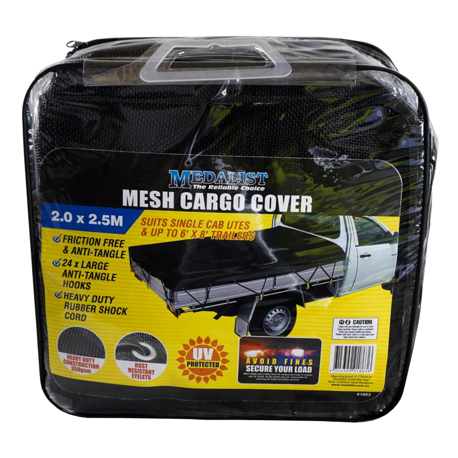 2.0m x 2.5m Ute &amp; Trailer Mesh Cargo Cover – UV Stabilised with Hooks