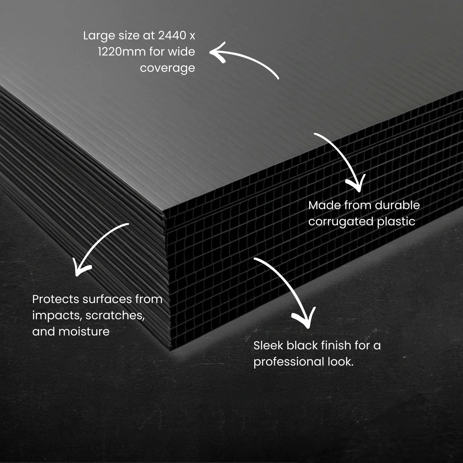 Scoring and cutting a 2.5mm black corflute sheet to size for custom surface protection during a construction renovation.