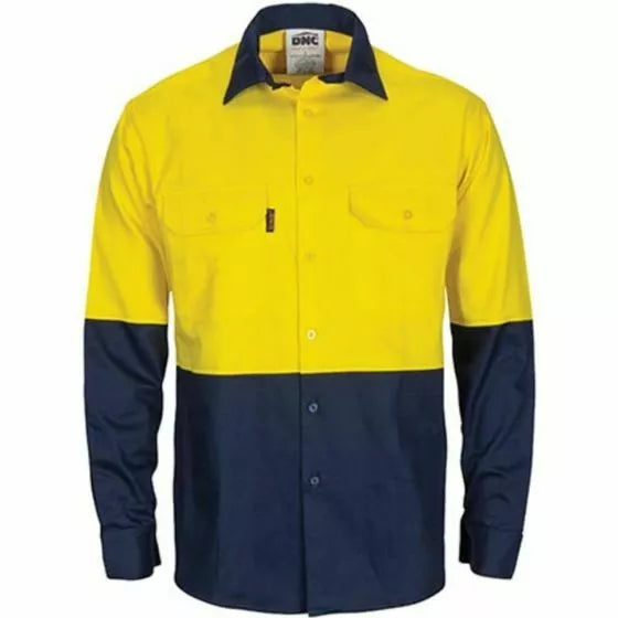 DNC 3781 190gsm T2 Vented Cotton Drill Shirt Long Gusset Sleeve Yellow/Navy 2.1 kg