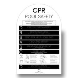 Black CPR pool safety sign 450x600mm – 3mm aluminium composite panel DRSA nationally compliant