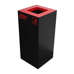 Waste Recycling Station Bin with Red Lid, 52L Matte Black Galvanised Steel General Waste Bin for Offices and Schools