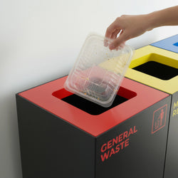 Waste Recycling Station Bin with Red Lid, 52L Matte Black Galvanised Steel General Waste Bin for Offices and Schools