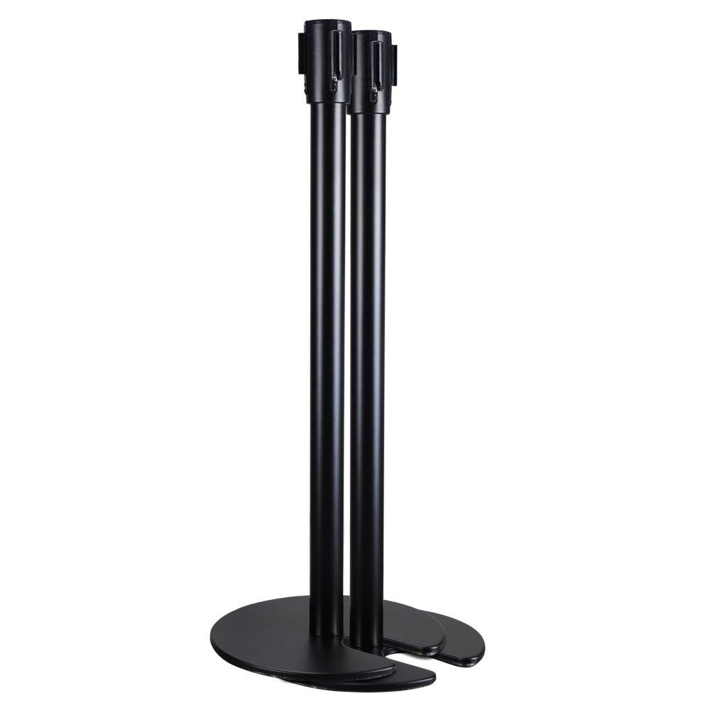 Retractable Belt Barrier Post - Black | Black Belt - Stackable