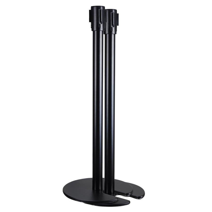 Retractable Belt Barrier Post - Black | Black Belt - Stackable