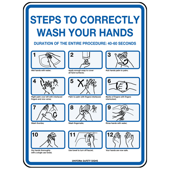 Poly Hand Washing Steps Sign 30 x 22.5cm