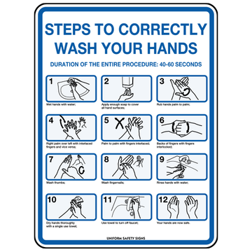 Poly Hand Washing Steps Sign 30 x 22.5cm