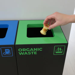 Waste Recycling Station Bin with Green Lid, 52L Matte Black Galvanised Steel Organic and Food Waste Bin for Offices and Cafes.