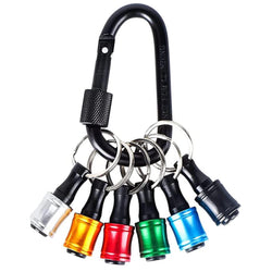 7 Piece Quick Release Screwdriver Bit Holder Set, Carabiner Style Portable Storage with 6 Color-Coded Quick-Change Holders for 1/4" Hex Bits.