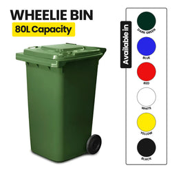 80L Wheelie Bin, Heavy-Duty Green Outdoor Rubbish Bin with Smooth-Rolling Wheels and Secure Fitted Lid.