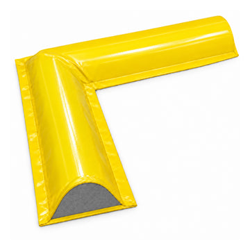 High-visibility yellow PVC-coated 90-degree corner module for compressible foam drive-over spill bunding systems.