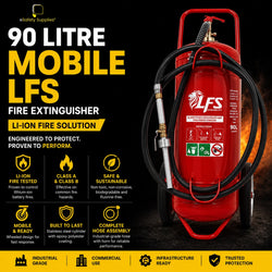 90-litre mobile wheeled LFS fire extinguisher on heavy-duty trolley.