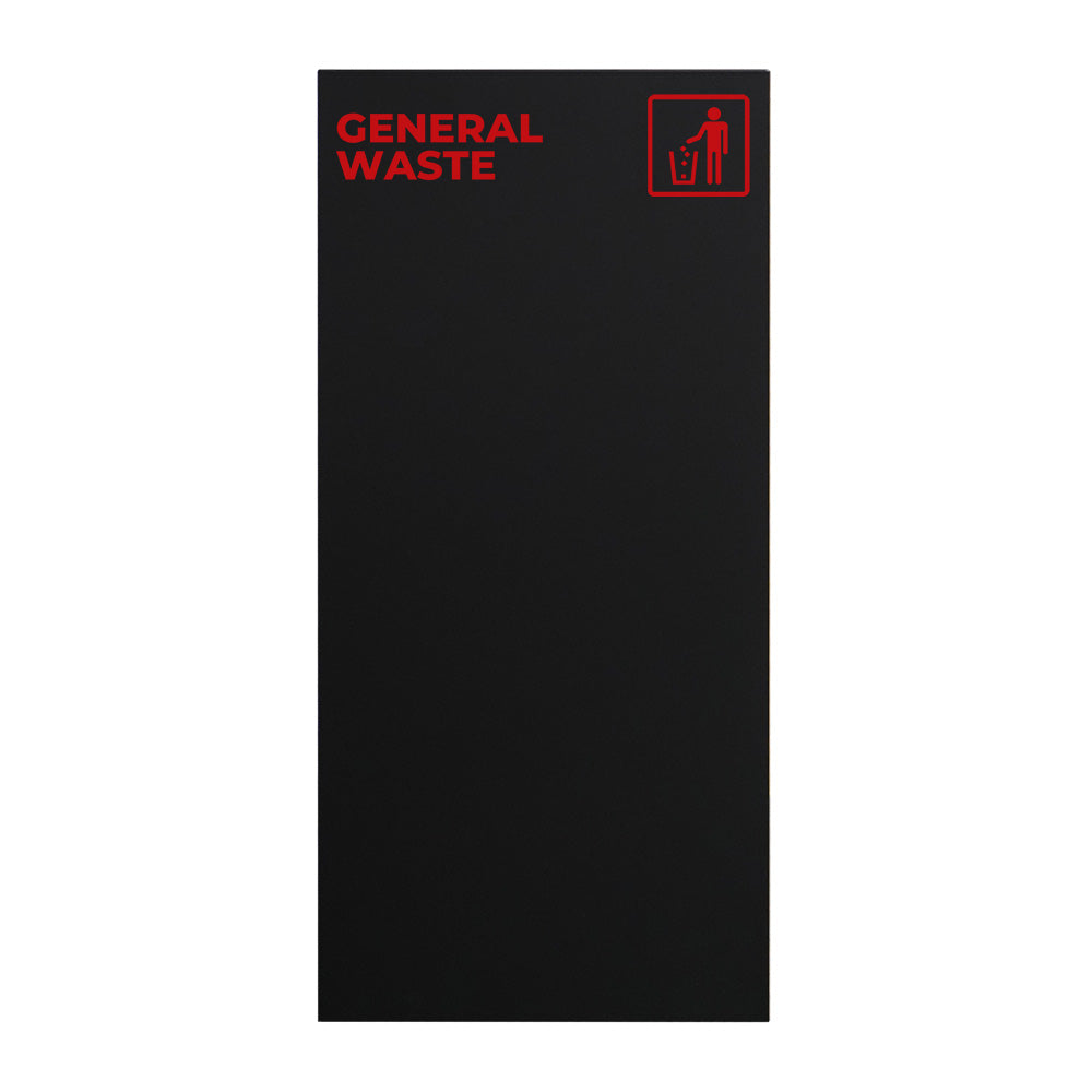 Waste Recycling Station Bin with Red Lid, 52L Matte Black Galvanised Steel General Waste Bin for Offices and Schools