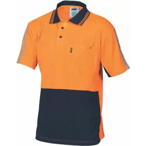 Cool-Breathe Stripe Polyester Polo Shirt Short Sleeve Different Colors 2.1 kg Orange/Navy