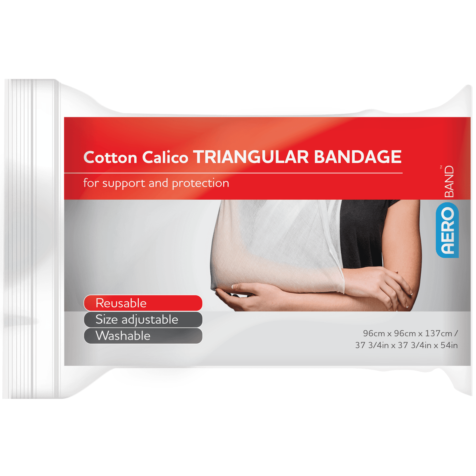 AEROBAND Cotton Calico Triangular Bandage 96 x 96 x 137cm Bag/10