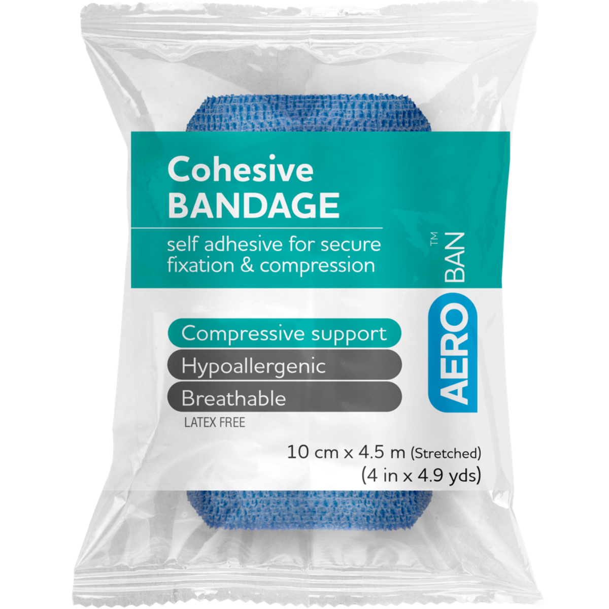 AEROBAN Blue Cohesive Bandage 10cm x 4.5M Wrap/12