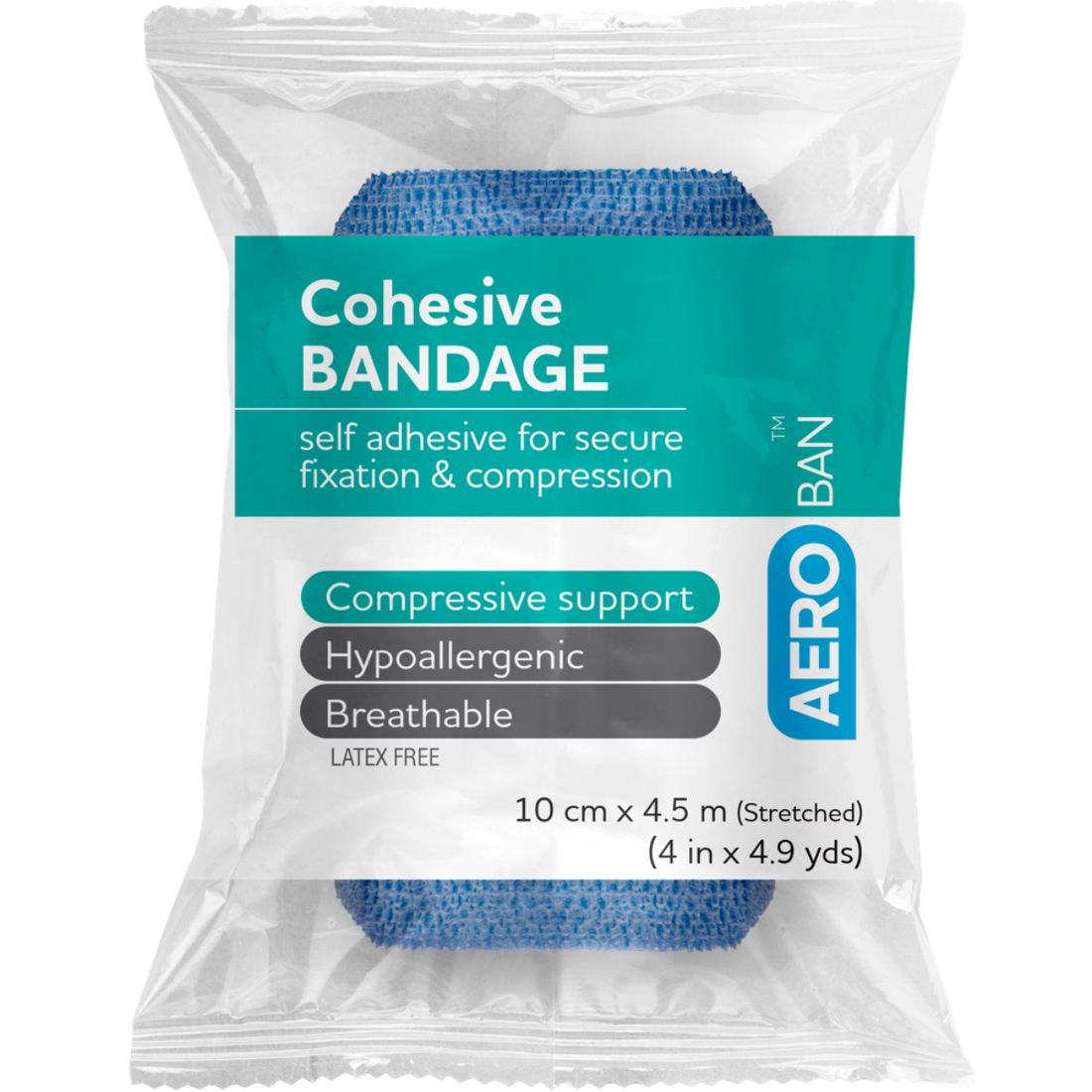 AEROBAN Blue Cohesive Bandage 10cm x 4.5M Wrap/12