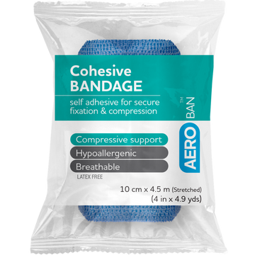 AEROBAN Blue Cohesive Bandage 10cm x 4.5M Wrap/12