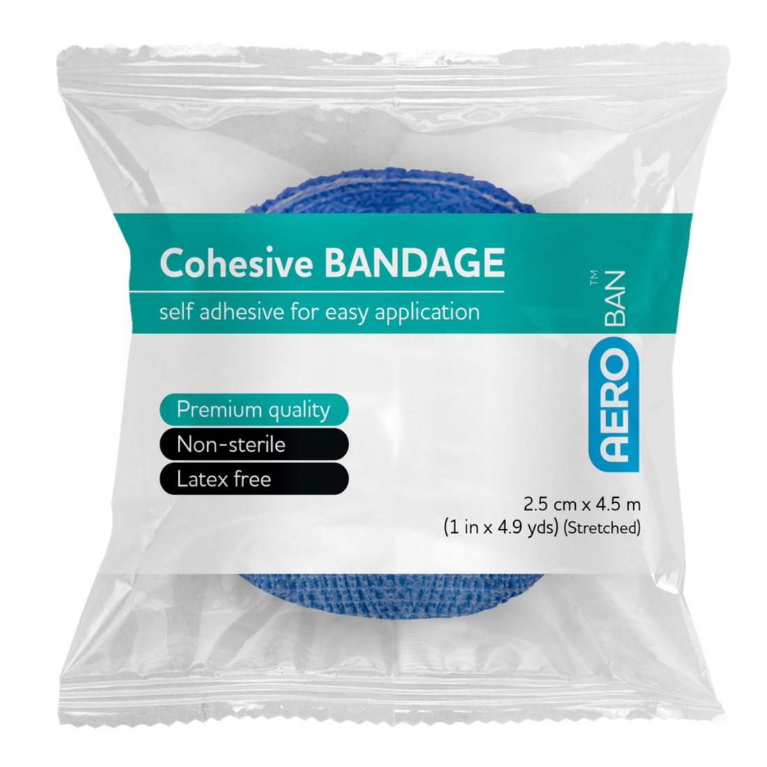 AEROBAN Blue Cohesive Bandage 2.5cm x 4.5M Wrap/12