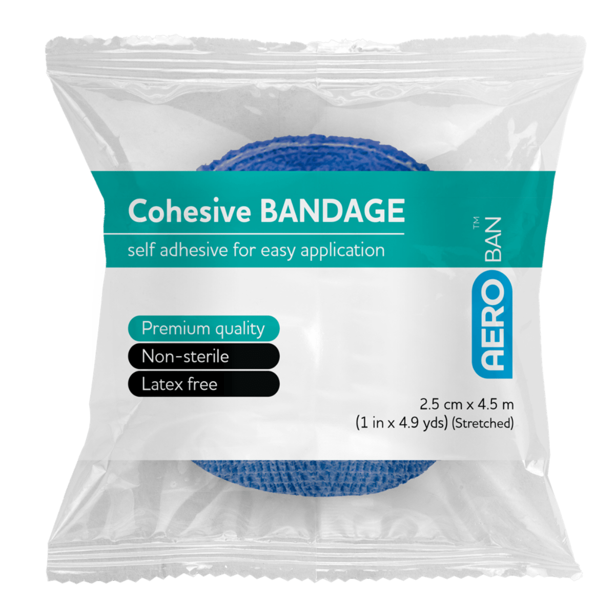 AEROBAN Blue Cohesive Bandage 2.5cm x 4.5M Wrap/12