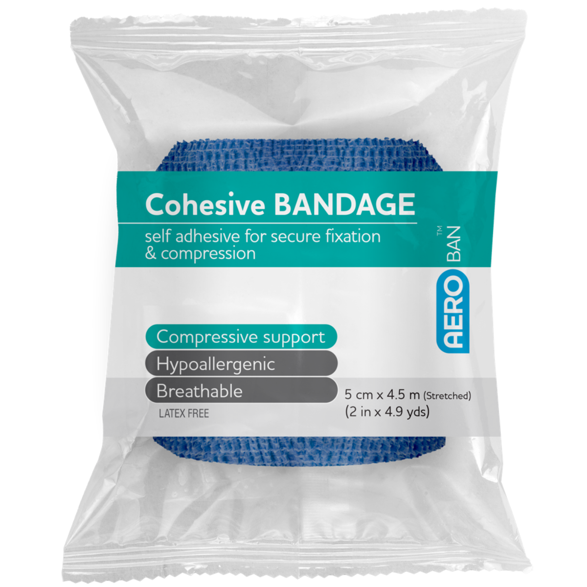 AEROBAN Blue Cohesive Bandage 5.0cm x 4.5M Wrap/12