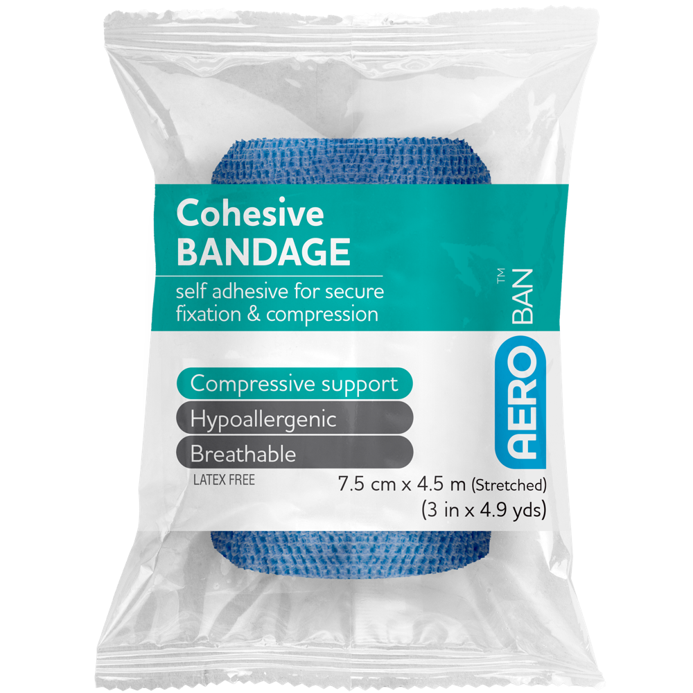 AEROBAN Blue Cohesive Bandage 7.5cm x 4.5M Wrap/12