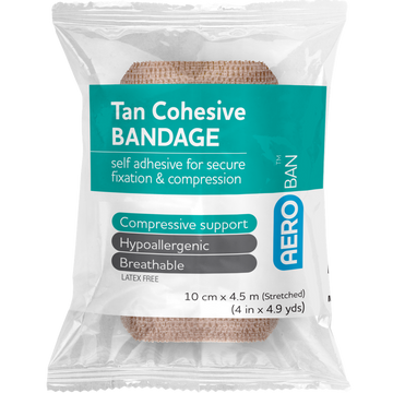 AEROBAN Tan Cohesive Bandage 10cm x 4.5M Wrap/12