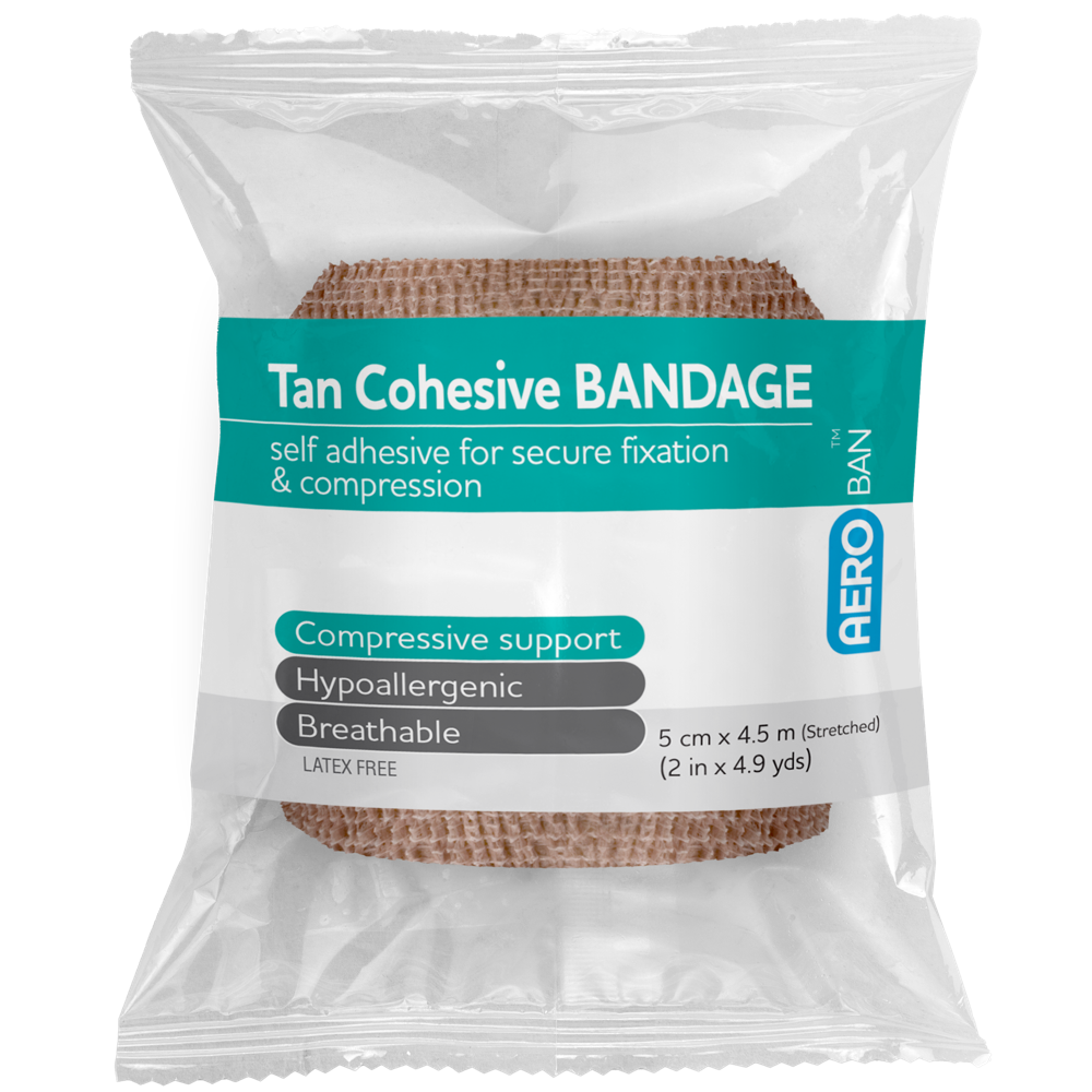 AEROBAN Tan Cohesive Bandage 5.0cm x 4.5M Wrap/12