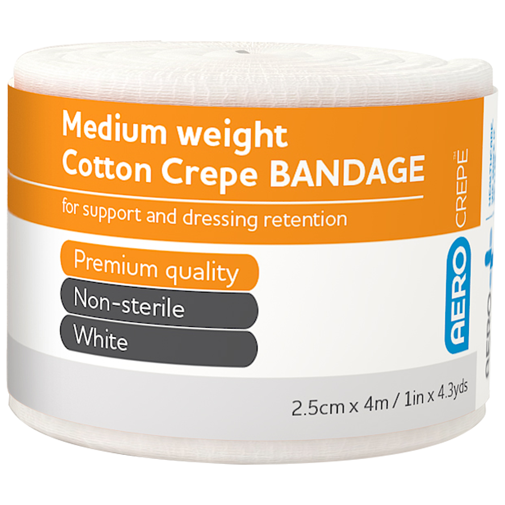 AEROCREPE Medium Cotton Crepe Bandage 2.5cm x 4M Wrap/12